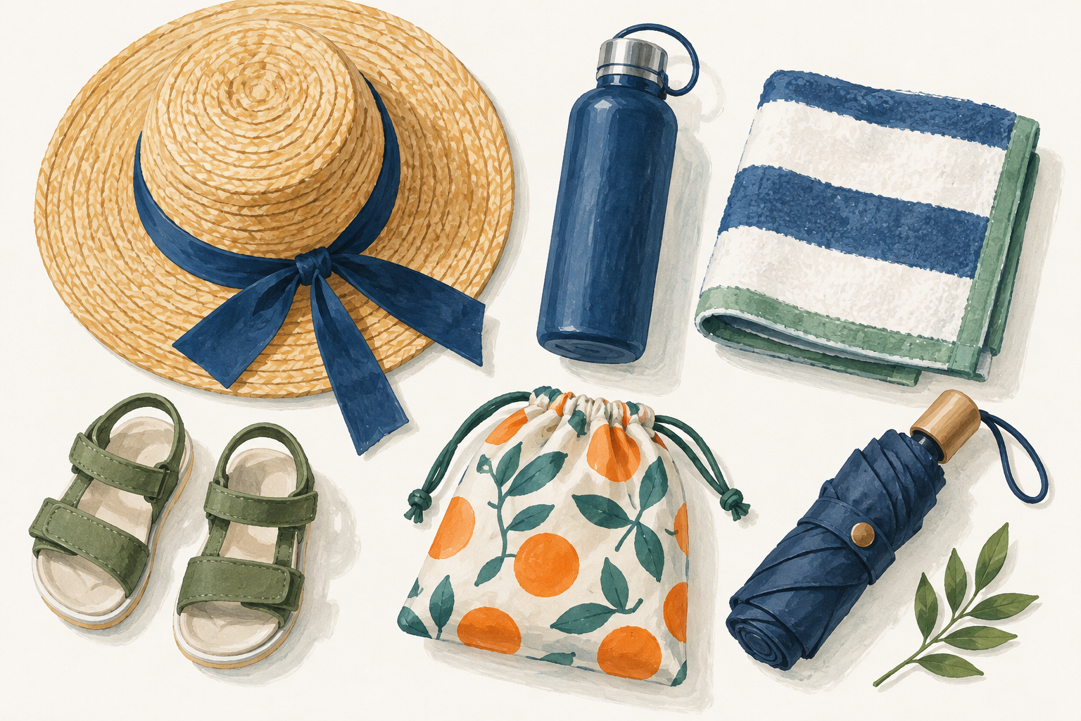 夏の家族旅行に向けて持ち物を用意するイメージ